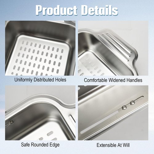 Collapsible Colander Strainer Basket, IEMIEBSHA Stainless Steel Extendable Kitchen Sink Accessories, Retractable Drain Basket for Fruit and Vegetable Wash, Drain Pasta and Dry Dishes