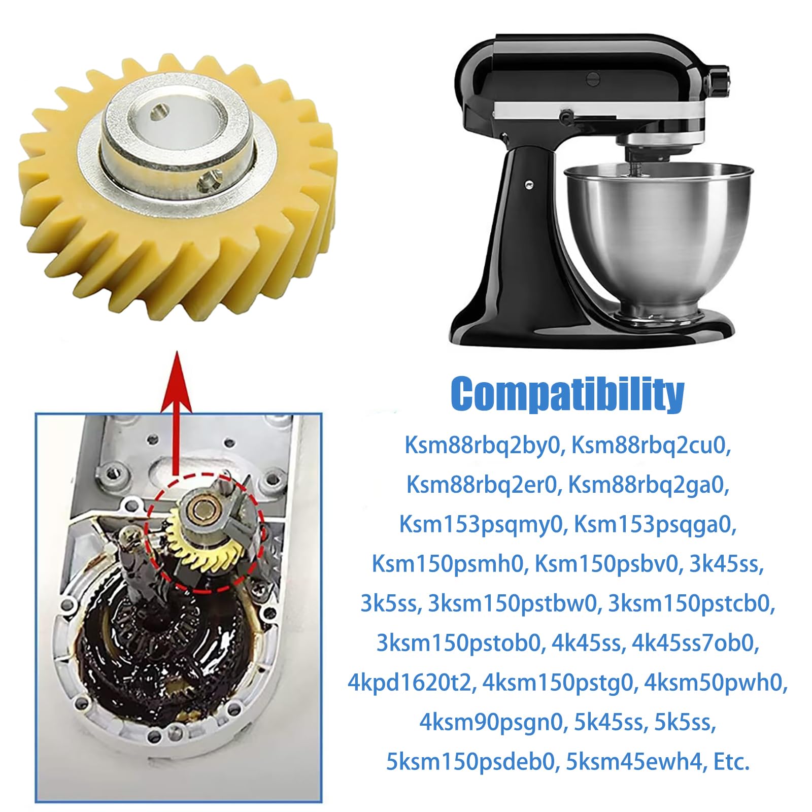 (4/Pack) W10380496 Carbon Brushes & W10112253 Mixer Worm Gear Replacement For Whirlpool & Kitchenaid Mixers Parts Number 4162897 4169830 AP4295669