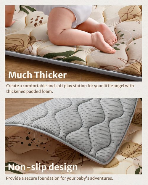 Blissful Diary Baby Play Mat - Thick Non-Slip Foam Cushioning | 50x50 Earth Tones Design
