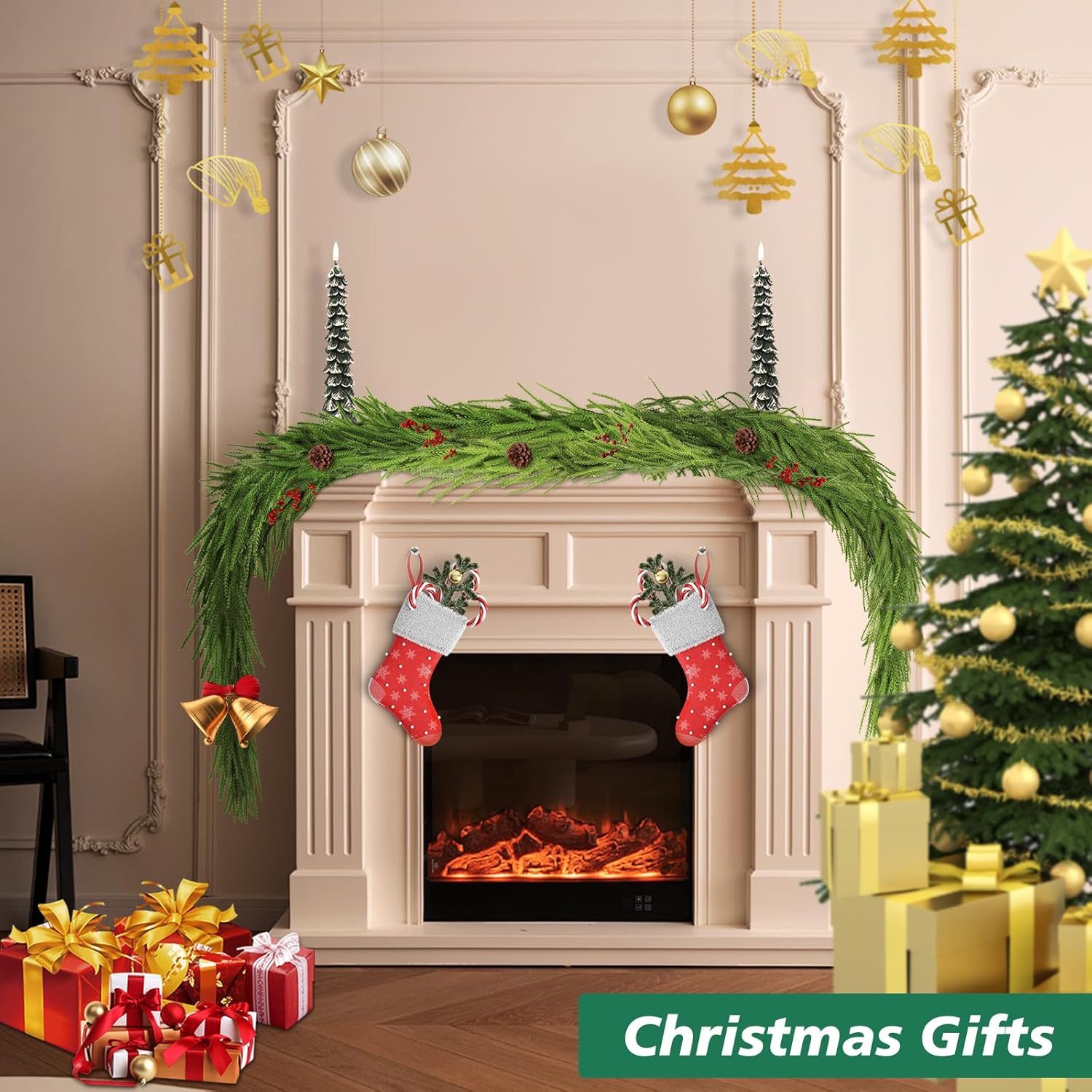 Norfolk Pine Garland - 9 Ft Realistic Faux Pine for Holiday Decor | Perfect for Mantle, Wall & Table