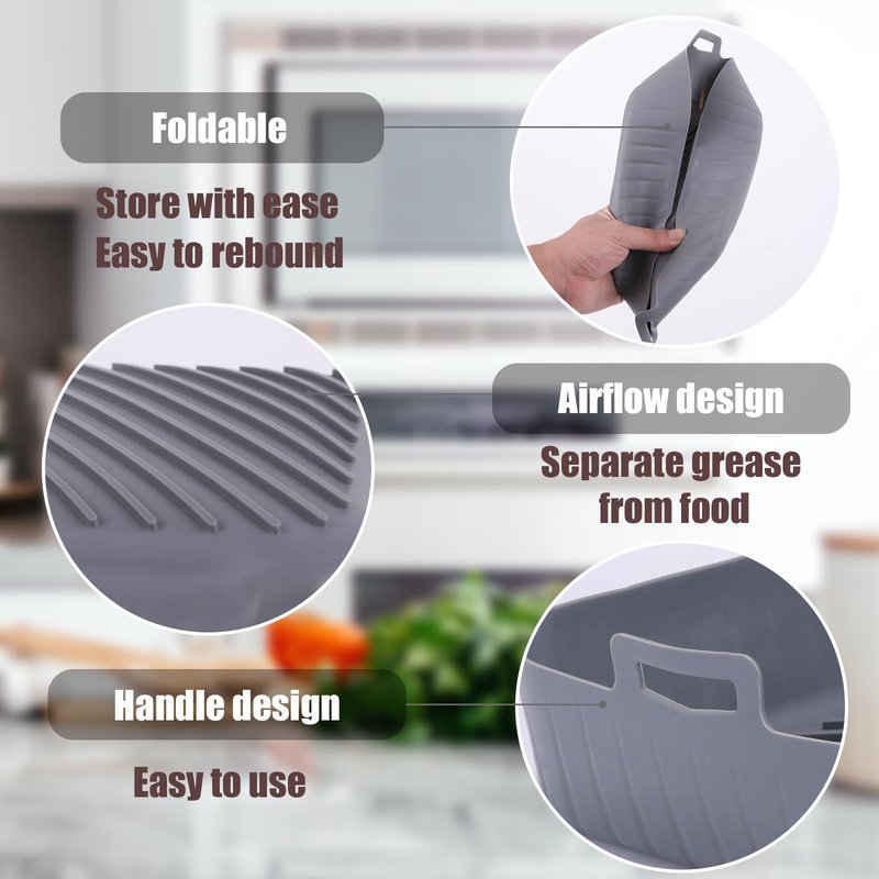 Golden Associate Silicone Liners Square for Air Fryer, 4 Pcs Non-stick Food-grade Reusable Basket Silicone Pot Baking Tray Airfryer Accessories, Top Size 9 inches, Bottom Size 8 inches