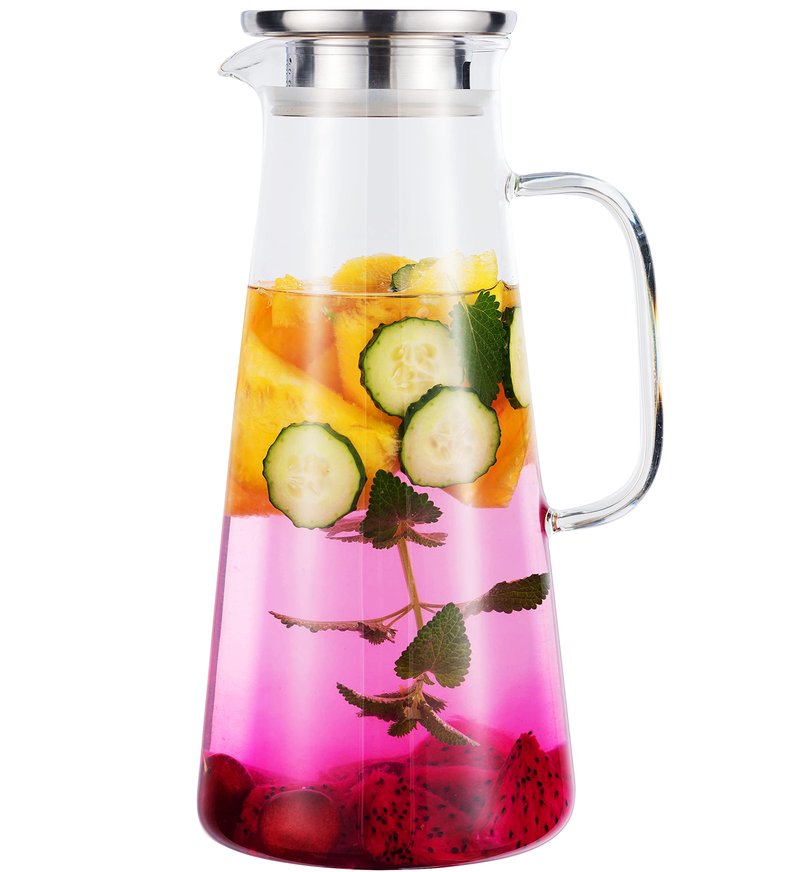 Karafu 68 Oz/2 Liter Pitcher, Glass Pitcher with Lid, Easy Clean and Heat Resistance Borosilicate Glass Jug for Hot or Cold Water, Milk, Ice Tea and Juice Beverage