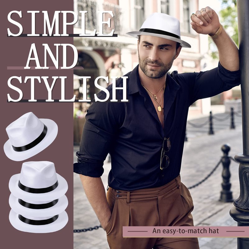 Xtinmee 48 Pack Gangster Hats for Men 1920s Bulk Plastic Gentlemen Costume Hats for Adults 1920s Party Accessories(Black)