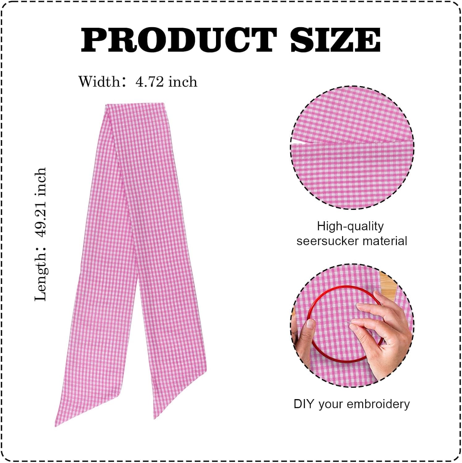 Regine Switzerland Pink White Gingham Wreath Sash - 5.12" Wide x 54.33" for Baby Shower & Spring Decor