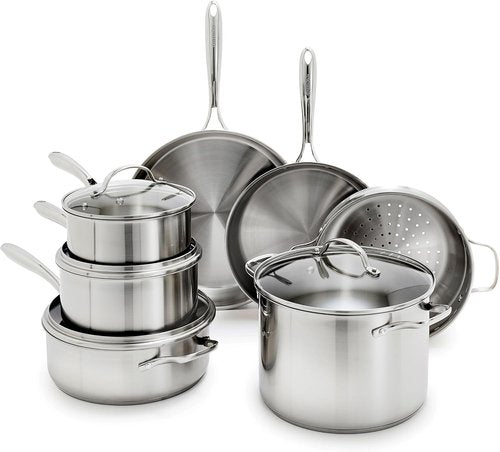 GreenPan Stainless Steel Cookware Set - 11 Piece Induction Cookware | Dishwasher & Oven Safe, Silver