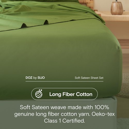 DOZ 100% Long Staple Cotton Sheet Sets, Soft Sateen Weave Cotton, Smooth, Breathable, Cooling Sheets, Hotel Comfort, Durable, 4pc – 2 Pillowcases 1 Fitted 1 Flat (Forest, King)