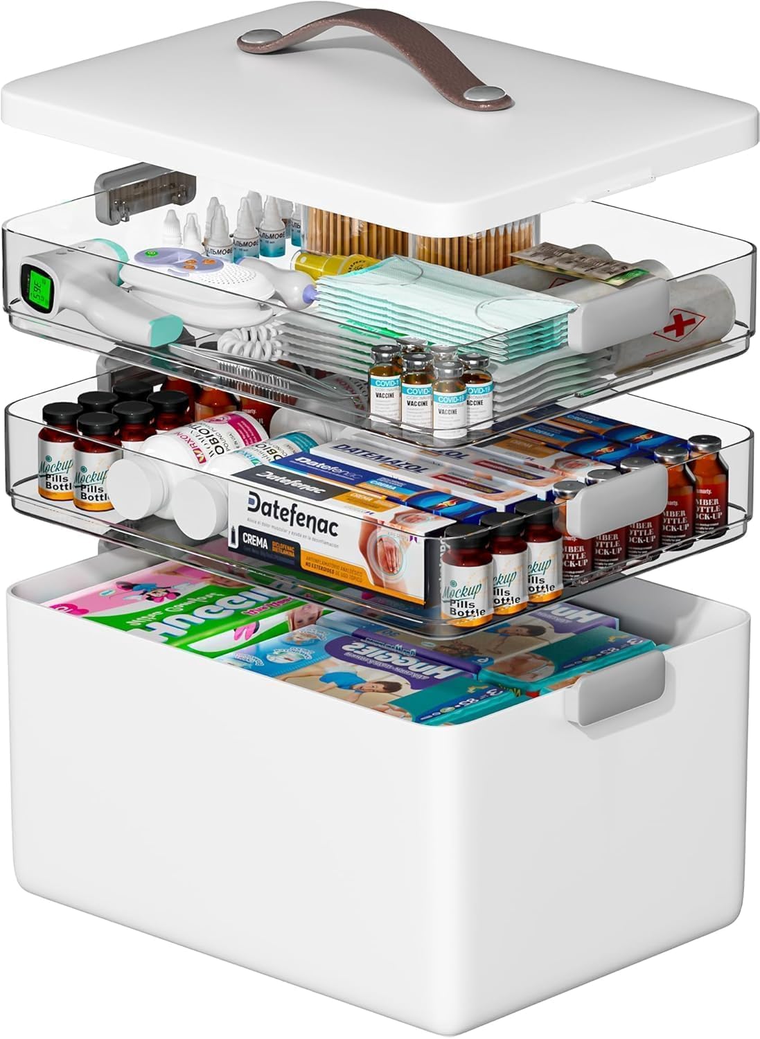 Spreezy 3-Tier Medicine Organizer - Portable Stackable Storage Box with Clear Compartments for Pills & First Aid