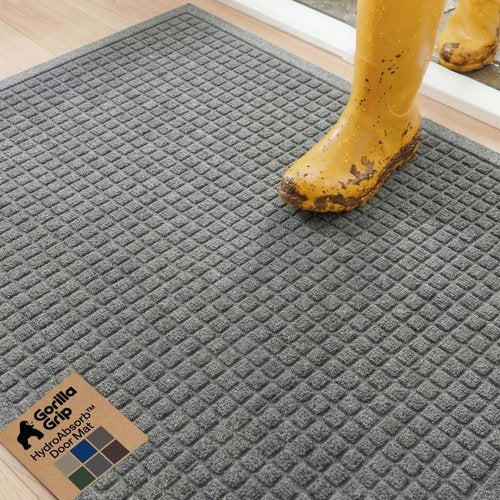 GORILLA GRIP® Ultra Absorbent Front Door Mat - Traps Dirt & Moisture, 29x17 Inches, Grey