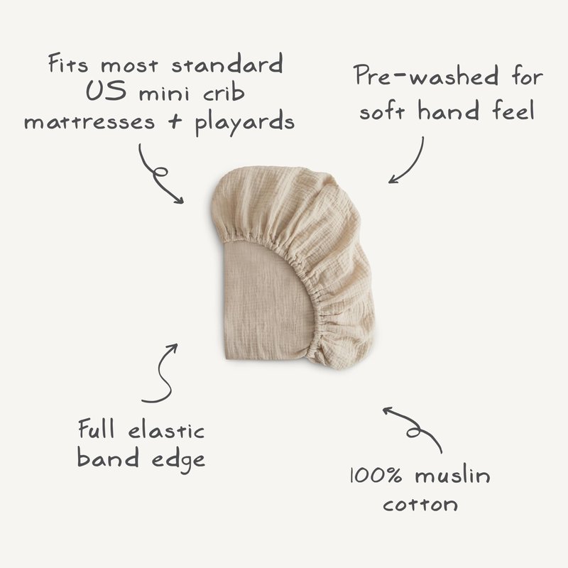 mushie Extra Soft Muslin Fitted MINI Crib Sheet | 24"x 38" (Fog)