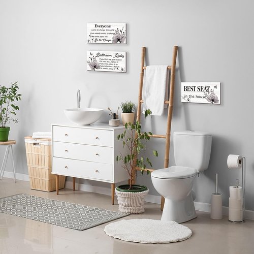 DonfenthY Bathroom Decor - Rustic Black Wall Art Set | 3 Pcs Farmhouse Bathroom Rules Signs, 10x5 Inch