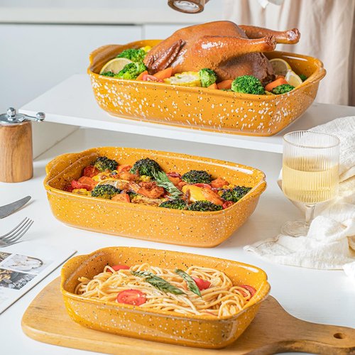 TUSIMI Ceramic Bakeware Set of 2,Casserole Baking Dish Ceramic, Rectangular Porcelain Bakeware Serving Dish Lasagna Pan Stoneware for Oven, Microwave, Convection Oven, Dishwasher Safe(Green)