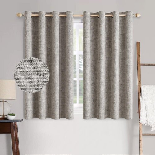 MIULEE 100% Blackout Linen Textured Curtains - Thermal Insulated Room Darkening Drapes | Warm Taupe, 52 x 63 Inch (2 Panels)