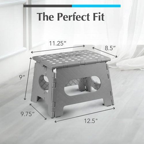 Handy Laundry Folding Step Stool - Lightweight & Sturdy for Adults and Kids - Easy One Flip Open - Grey, 9 Inch