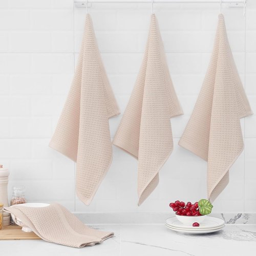 Homaxy 100% Cotton Waffle Weave Dish Towels - Ultra Soft & Absorbent | 20x28 Inches, 6-Pack, Beige