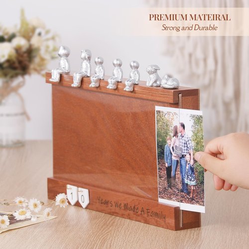 Anniversary Keepsake Box with Family Statue- Wooden Picture Frame for Cherished Keepsakes Storage，Anniversary or Wedding Gifts for Her/He (Walnut)
