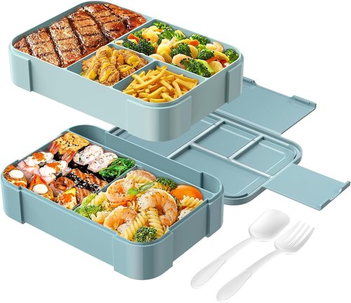 Cherrysea Stackable Bento Box - Large 6-Compartment Leakproof Lunch Container | Pink 1500ML for Adults & Kids