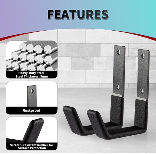Heavy Duty Wall Mount Hooks - Steel Utility Tool Organizer for Garden & Garage Hose (2 Small)