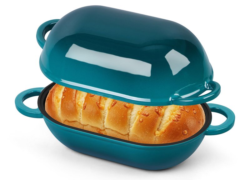 Homikit Enameled Cast Iron Dutch Oven for Bread Baking, 2.8 QT Oval Bread Oven Pot with Lid, 9.5 x 5.7 Inch Sourdough Loaf Baking Pan for Homemade Bread, Heavy Duty & Oven Safe, Dark Green