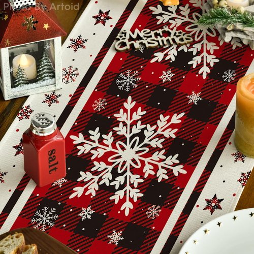 Artoid Mode Buffalo Plaid Christmas Table Runner - 13x72 Inch Winter Kitchen Decor