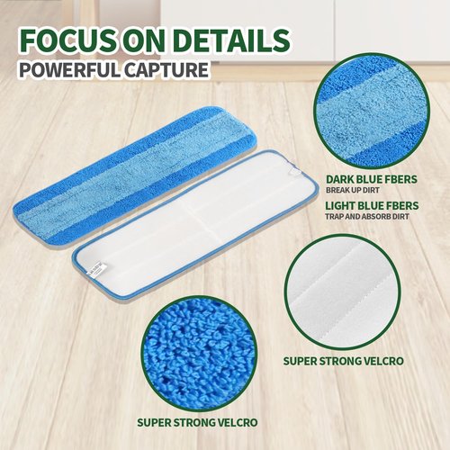Bona | 4 Pack Microfiber Mop Pads - Reusable Cleaning Pads for 18 Inch Mops | Hardwood Floor Replacement