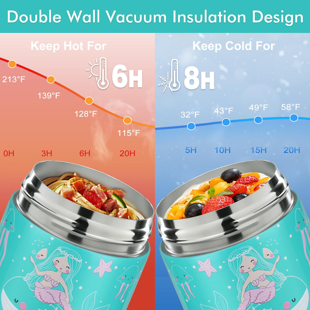 wiwens 12oz 2 Pack Insulated Food Jar Set for Kids Soup Thermo Hot Food Lunch Container Wide Mouth Leak Proof Stainless Steel Vacuum Bento Box for School Office Travel Outdoors