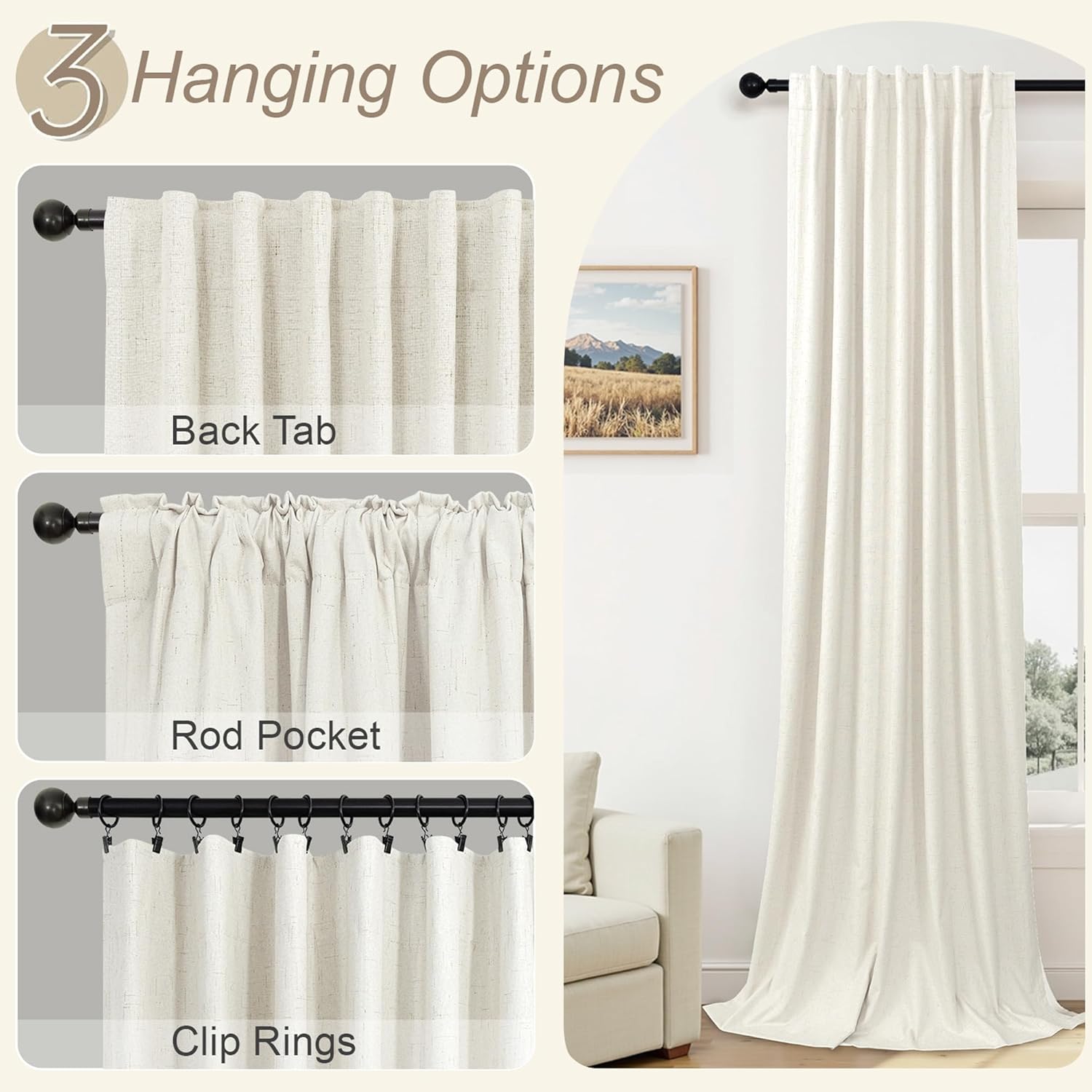 Skiennix 100% Blackout Curtains - 84-Inch Length, Thermal Insulated, Natural Cream | 2 Panels Set for Bedroom & Living Room