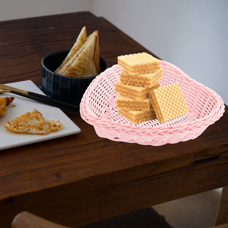 Sewroro Heart Shaped Rattan Basket, Vegetable Fruit Bread Serving Bowl Imitation Rattan Wedding Candy Baskets Dessert Display Tray Desktop Storage Basket (Pink)