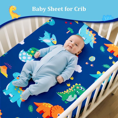 Cloele Crib Bedding Set for Boys Girls- 3 Piece Dinosaur Baby Bedding Set Soft Comforter Bed Set Includes Toddler Pillowcase Crib Sheet Baby Quilt - Nursery Bedding Set for Boys-Colorful Dinosaur