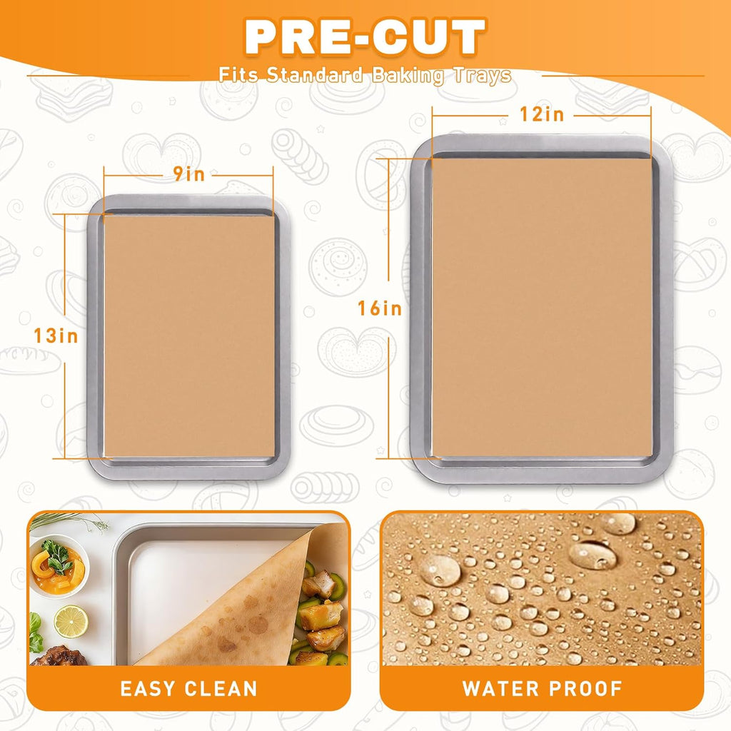 Unbleached Parchment Paper Sheets by 200 PCS - Non-Stick Baking Sheets | Precut 9x13 Inches Brown Paper