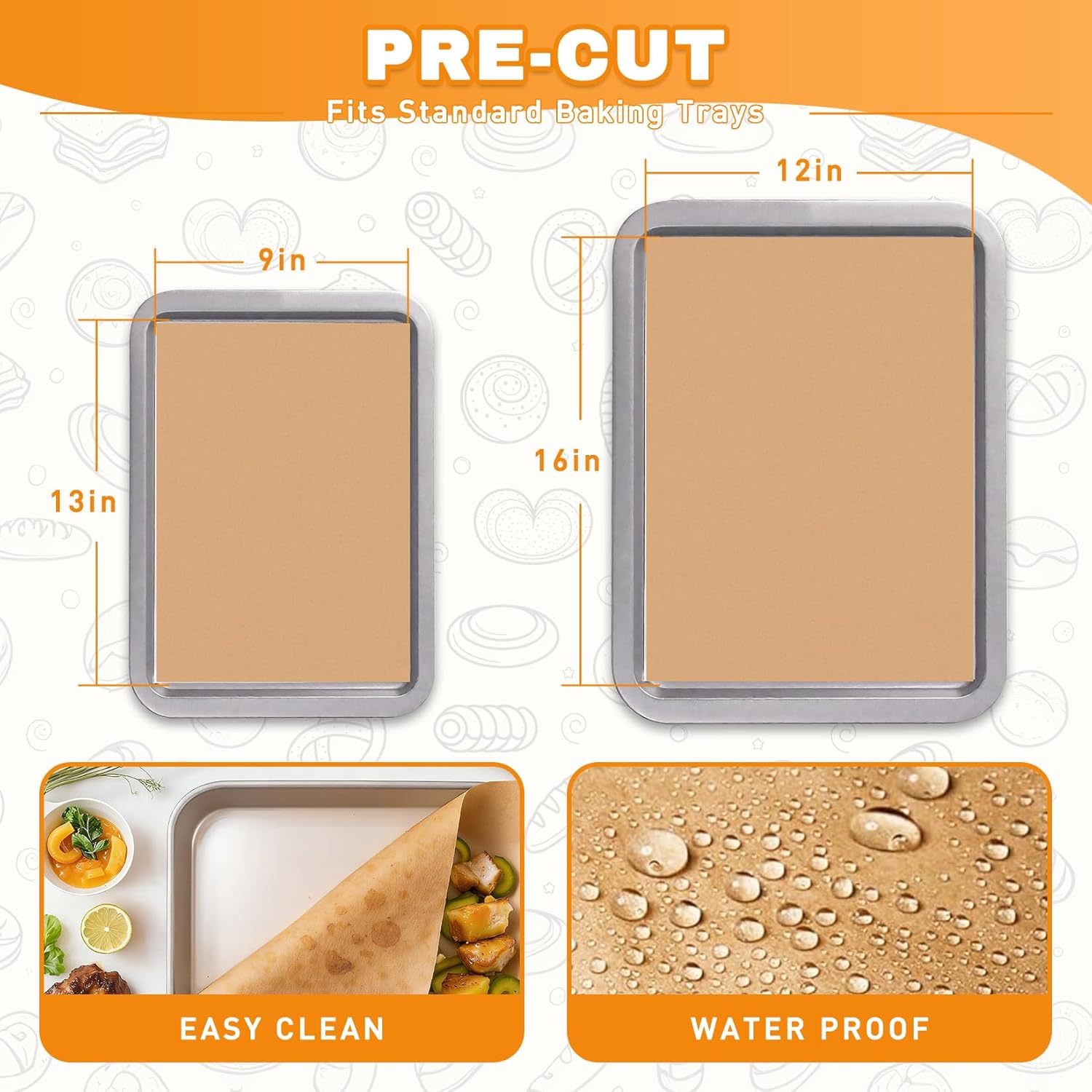 Skiennix Unbleached Parchment Paper Sheets - 200 PCS Non-Stick Baking Sheets (12" x 16")