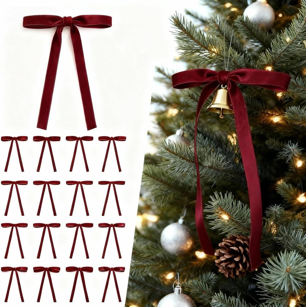 Skiennix Burgundy Velvet Christmas Tree Bows - 30 Pcs 5x7 Inch Rustic Decor for Wreaths & Garlands