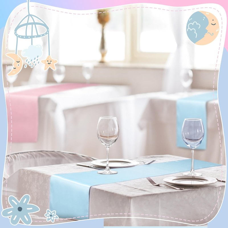 Jspupifip 12 Pcs Pink Blue Table Runner, 72 Inch Satin Table Runner for Baby Shower, Gender Reveal, New Year, Valentines Day, Wedding Banquet, Birthday Party