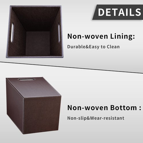 GORESE Leather Trash Can Bathroom Wastebasket, 16L/4.2 Gallon Office Garbage Can with Handles for Near Desk, Square Bedroom Waste Basket Bin for Home Dorm Decorative Brown