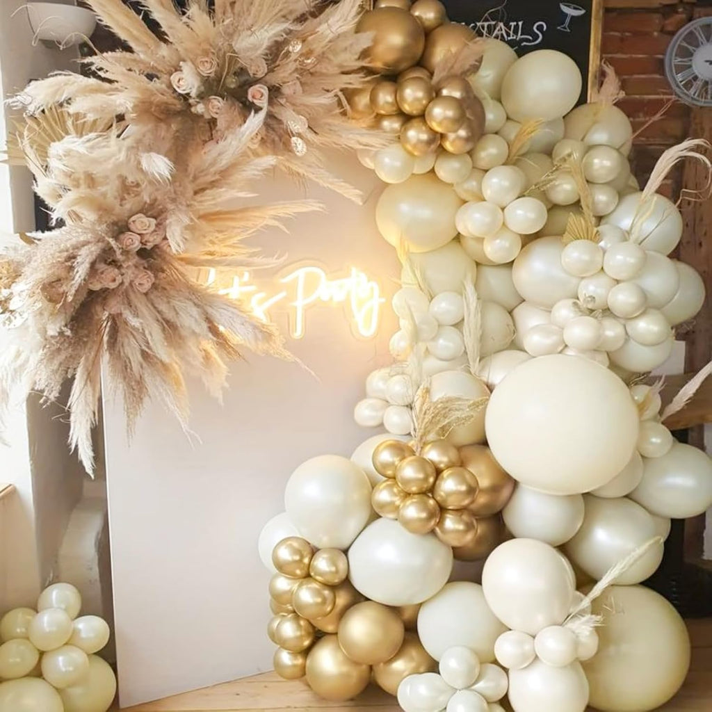 PartyWoo Balloon Arch Kit - 152pcs White & Gold Balloons for Baby Showers, Graduations & Weddings | 18", 12", 10", 5" Sizes