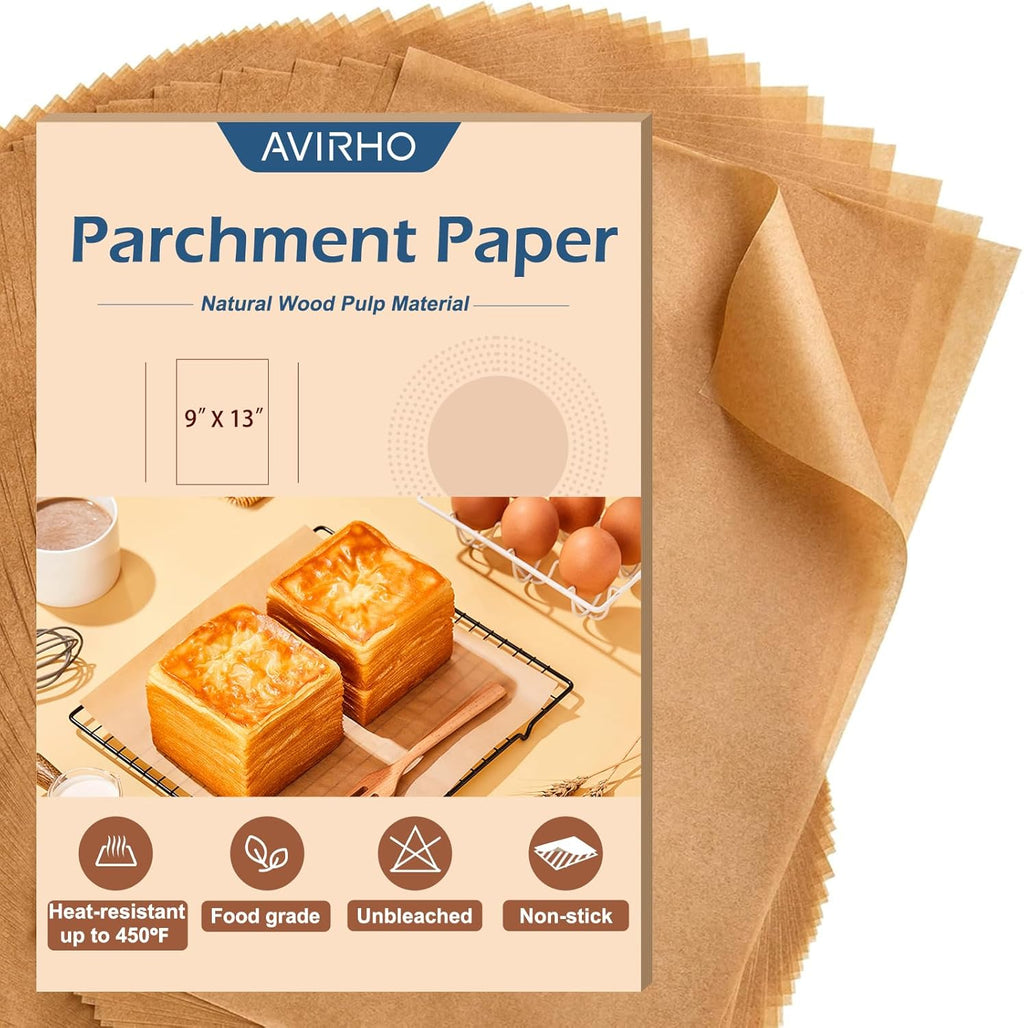 Unbleached Parchment Paper Baking Sheets - Non-Stick Precut 9x13IN | 70 Sheets for Baking, Grilling & Air Frying