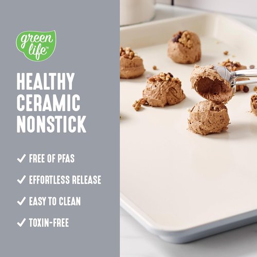 GreenLife Bakeware Half Cookie Sheet - 18” x 13” Non-Toxic Ceramic Nonstick Pan | Oven Safe to 450°F, Easy Clean, Gray