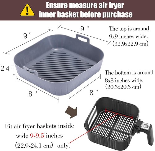 Golden Associate Silicone Liners for Air Fryer - 2 Pcs Non-Stick Reusable Baking Tray | 9" Top Size, 8" Bottom Size