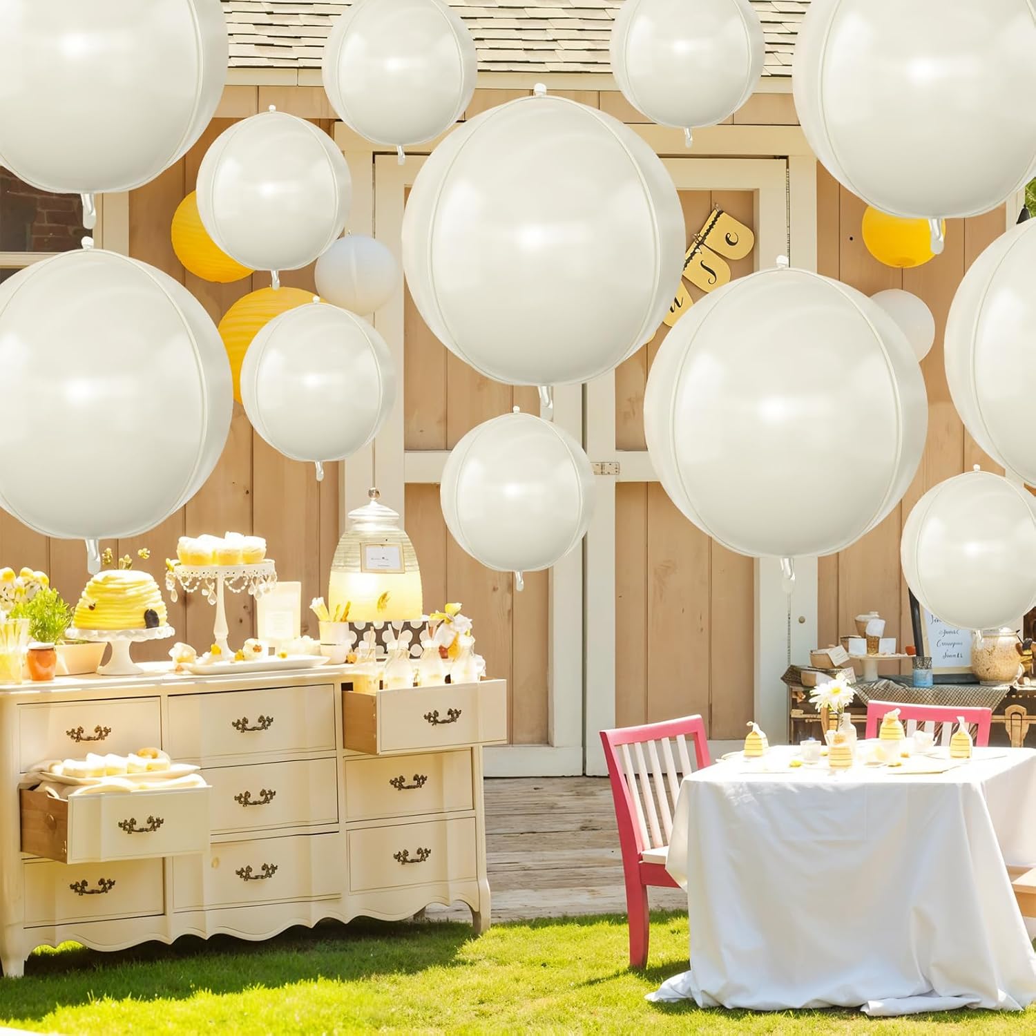 Skiennix 12Pcs Round Foil Balloons - Cream White & Beige Mylar for Birthday & Wedding Decor | 22" & 10" Sizes