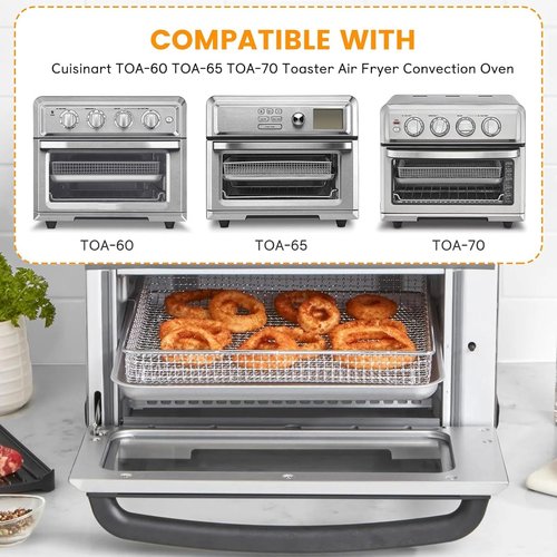Air Fryer Basket Tray Replacement for Cuisinart TOA-60 TOA-65 TOA-70 Toaster Air Fryer Convection Oven, 12.4 * 11'' Mesh Air Fryer Stainless Steel Basket Wire Rack Accessories Parts, Dishwasher Safe
