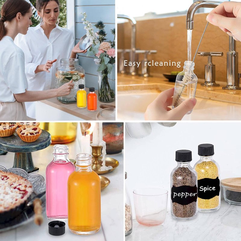 Z-synka 4OZ Small Glass Bottles with Lids and Funnels,120ml Boston Round Wellness Shot Container Bourbon Whiskey Sample Bottles for Liquor,Essential Oils,Hot Sauce,Juices,Leak Proof 6 Pack