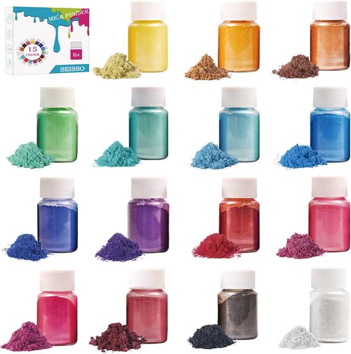 Mica Powder | 15 Bottles Slime Pigment Set for Soap, Candle, and Resin Crafting - Vibrant Colors