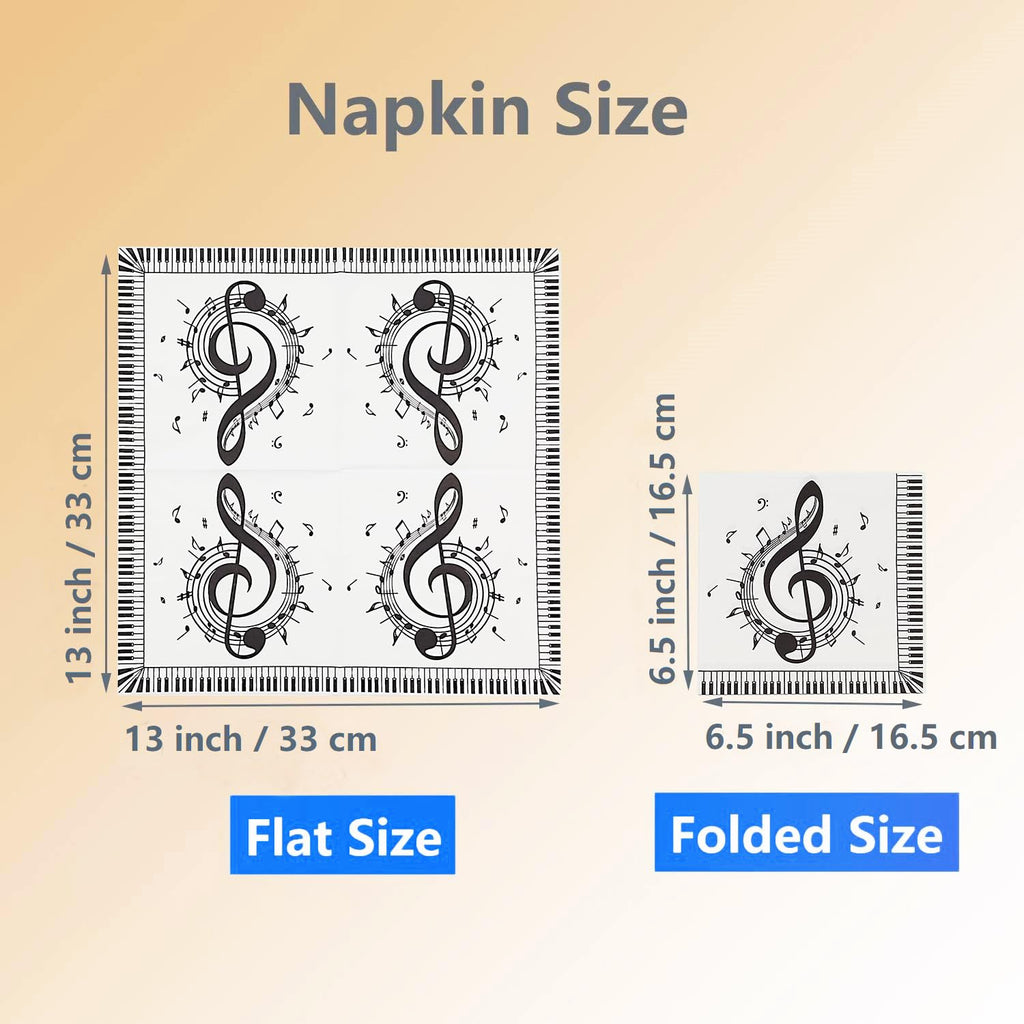 Jagrove 100 Count Disposable Paper Music Napkins 2 Ply Musical Notes Piano Keys Print Decorative Beverage Guest Luncheon Dinner Cocktail Napkins for Music Themed Party, 6.5X6.5 Inches Folded