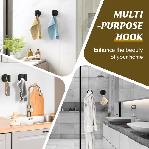 MOTAIPEAK Heavy Duty Suction Cup Hooks - No Drill Wall Mounted Towel Hooks for Bathroom & Kitchen | Black (2 Pack)