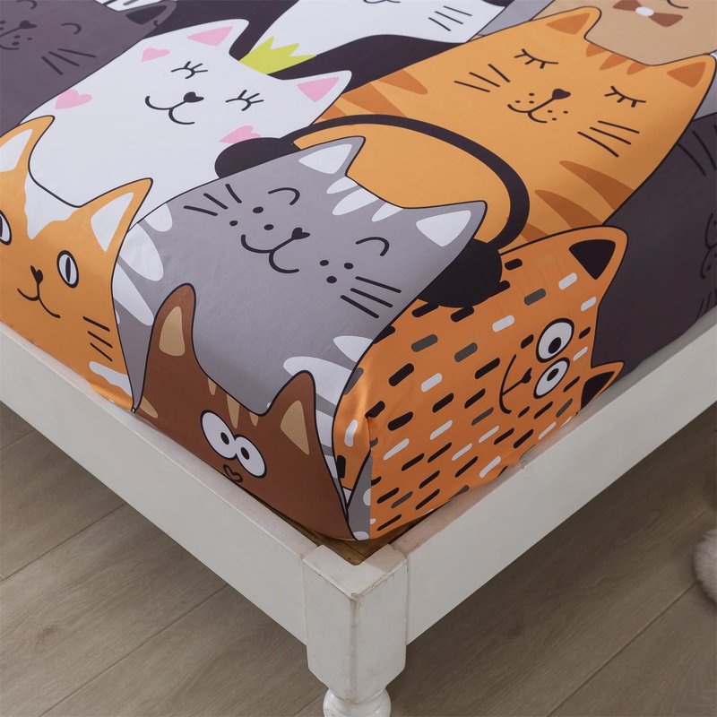 qjmiaofang 4 Pieces Cartoon Cats Bedding Full Size Cat Sheets Gradient Line Animals Kids Girls Boys Bed Sheet with Flat Sheet,Fitted Sheet and Pillowcase All Season Home Decor