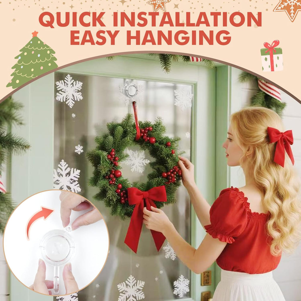 VIS'V Wreath Hanger - Heavy Duty Suction Cup Hooks | 22 LB Capacity, Removable & Reusable, Clear, 2 Pcs
