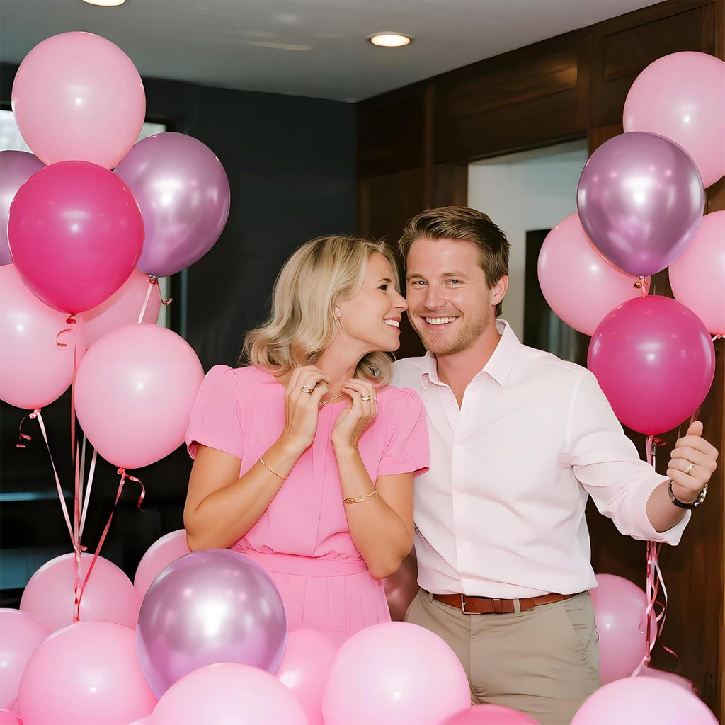 Skiennix 100Pcs Pink Balloons - 12 Inch Hot Pink & Light Pink Metallic for Birthday & Baby Shower Decor