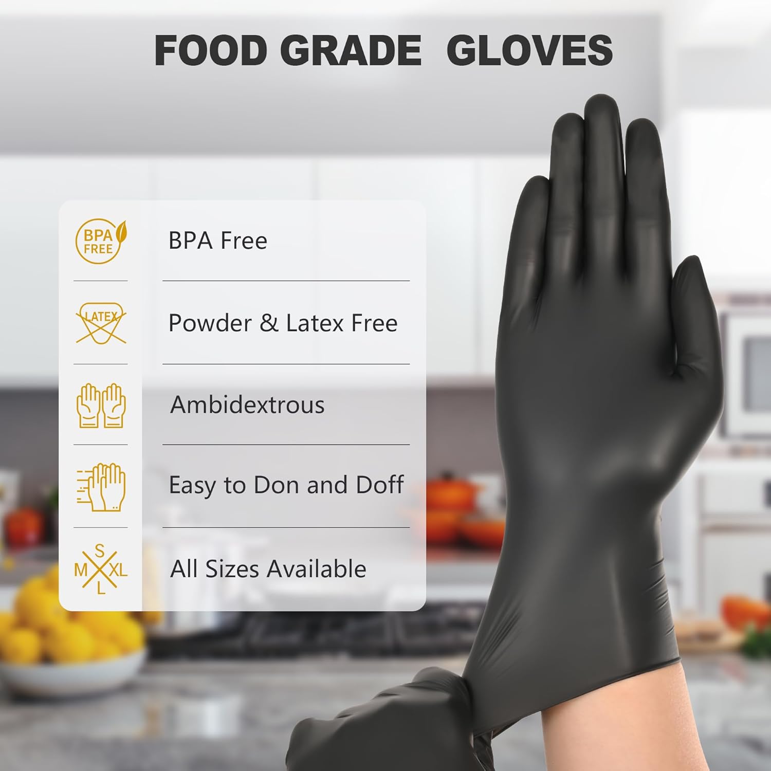 SWIFTLITE Black Vinyl Gloves - Disposable Food Grade, Latex-Free & Powder-Free | Ideal for Cleaning & Cooking