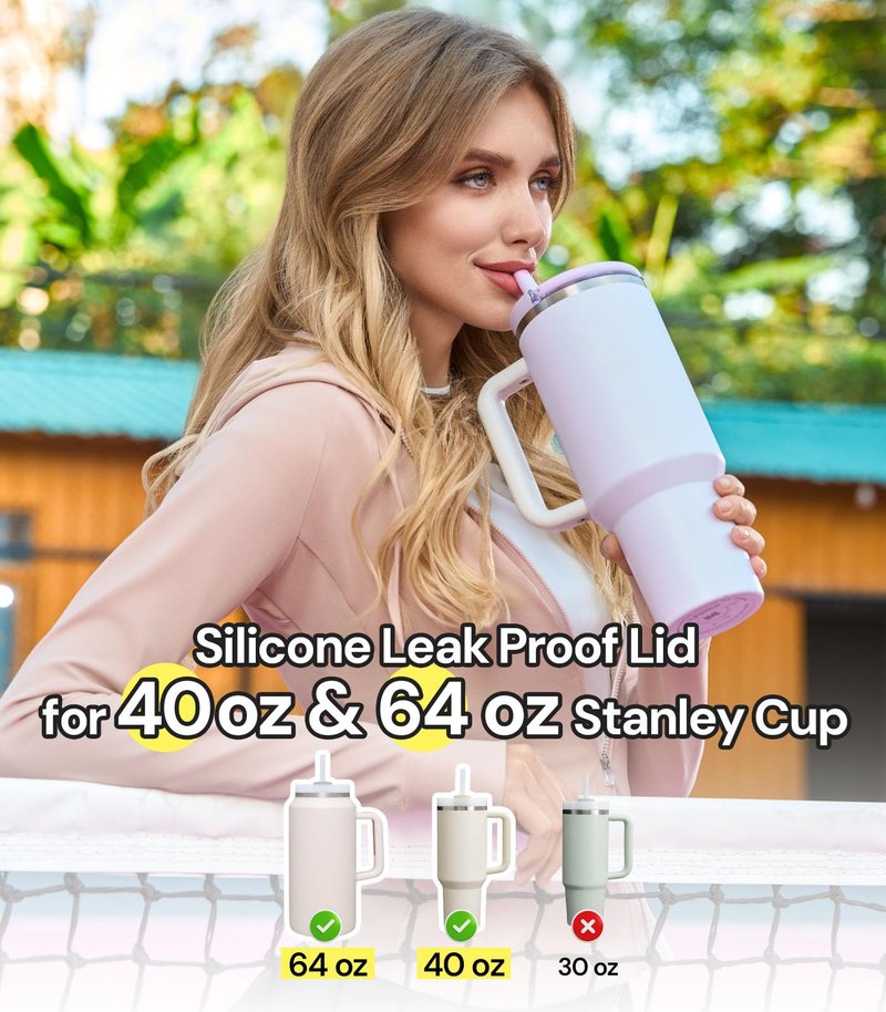 2 Pack 40 oz Tumbler Flip Straw Lid Replacement for Stanley Quencher, Leak Proof Lid Replacement Spill Proof Reusable Tumbler Cover Compatible with 40oz Stanley Cup Accessories