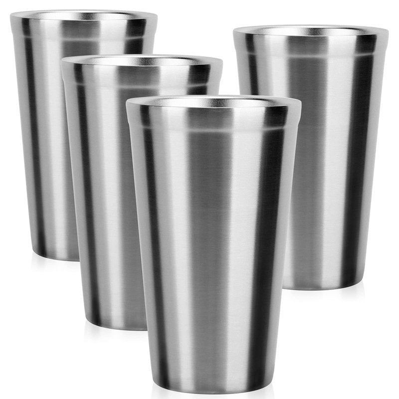 Beasea Stainless Steel Cups 16 oz, 4 Pack Stainless Steel Tumbler Stackable Double Wall Vacuum Insulated Metal Drinking Glasses for Home Restaurant Ofiice Party Camping