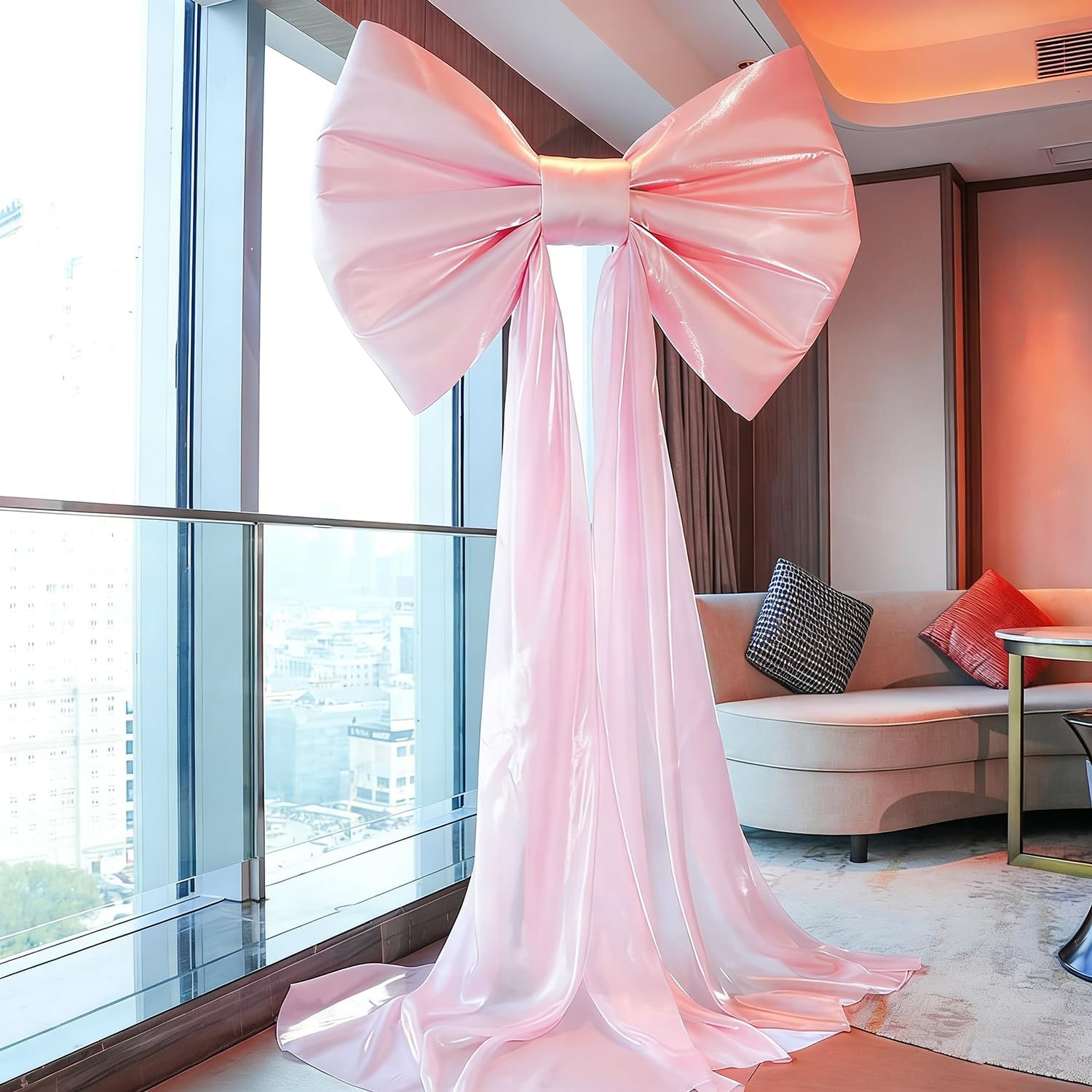 Skiennix Large Pink Bow Backdrop - 31'' x 60'' Birthday & Wedding Decorations | Perfect for Baby Showers & Events